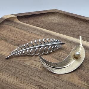 Vintage Hair Clip Barrette Lot Leaf Feather Moon Minimalist Metal